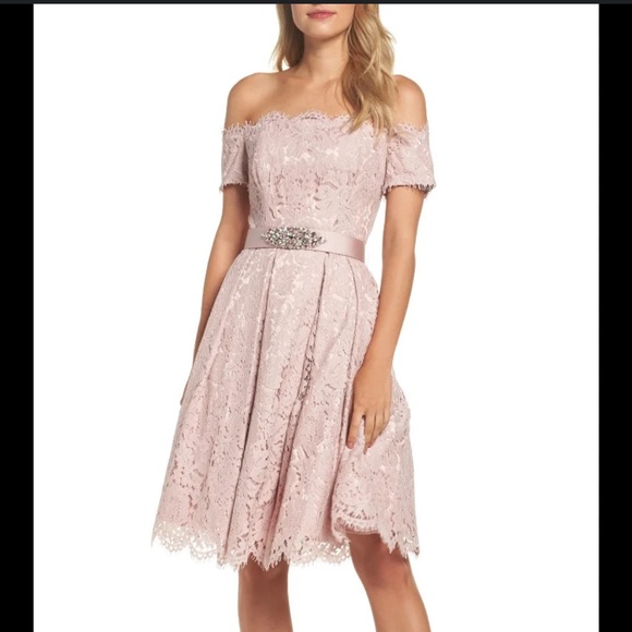 ELIZA J Embellished Off the Shoulder Lace Fit Flare Dress